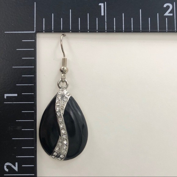 🌼 Black Teardrop Rhinestone Fancy Dangle Earrings - Picture 2 of 2